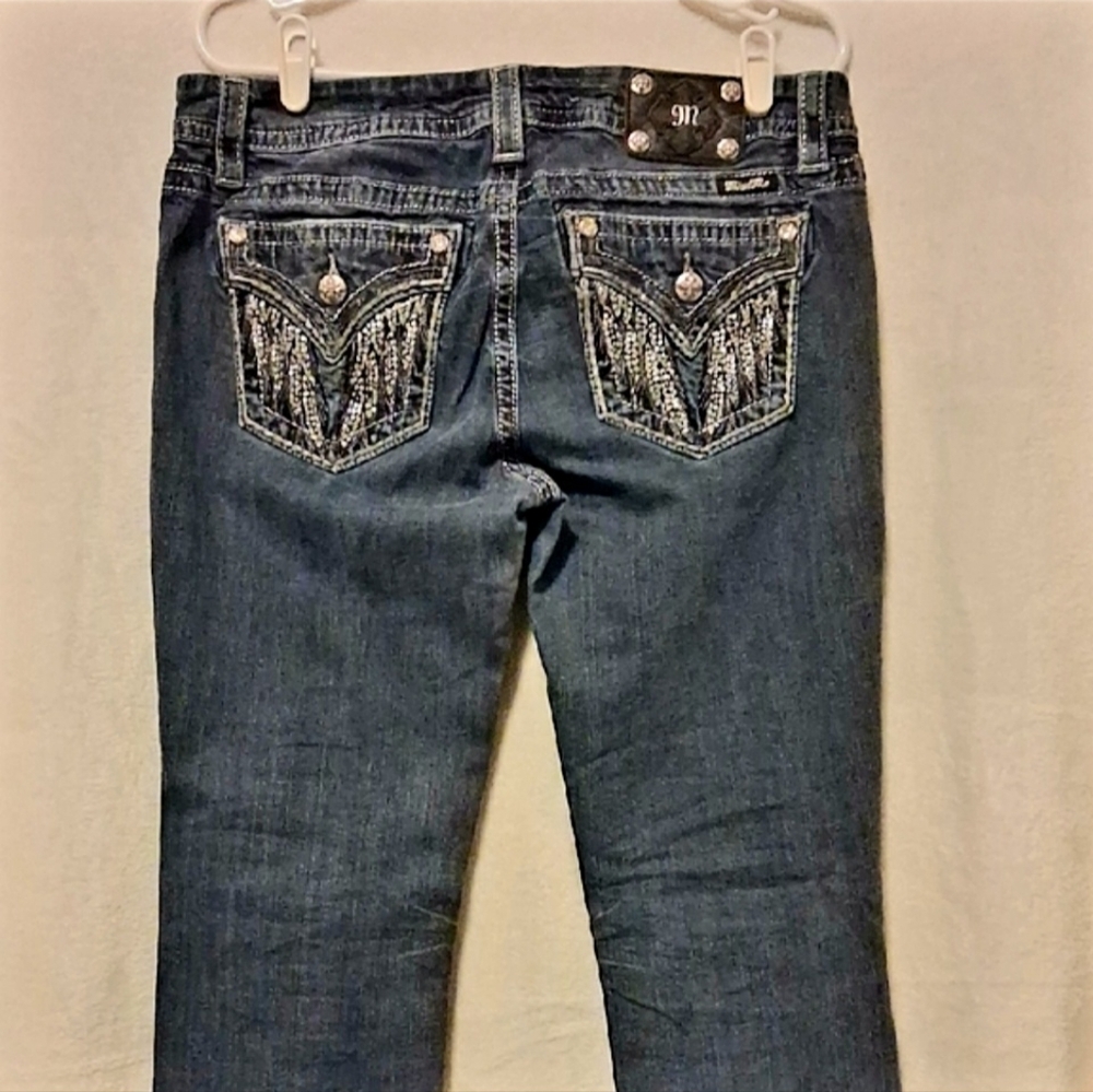 Miss Me Dark Blue Straight Leg Size 31 Jeans with Embellished Pockets
